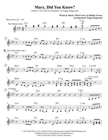 Mary Did You Know Instrumental Sheet Music