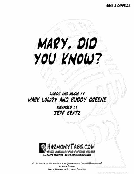 Free Sheet Music Mary Did You Know Ssaa A Cappella