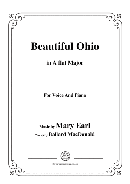 Mary Earl Beautiful Ohio In A Flat Major For Voice And Piano Sheet Music