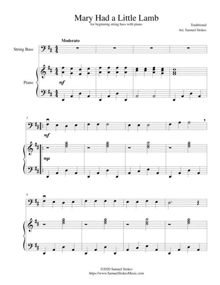 Free Sheet Music Mary Had A Little Lamb For Beginning String Bass With Optional Piano Accompaniment