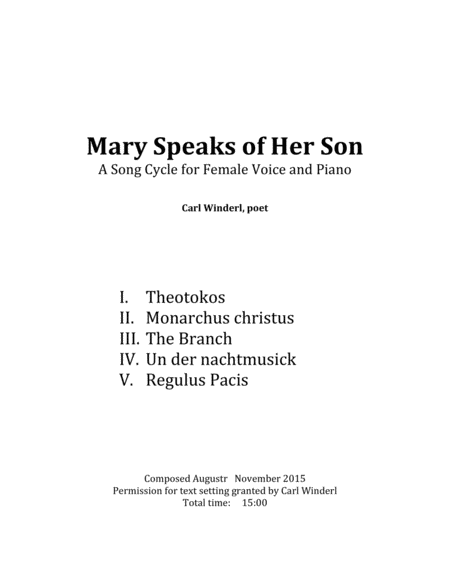 Mary Speaks Of Her Son Sheet Music