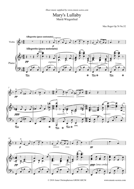 Free Sheet Music Marys Lullaby Or Maria Wiegenlied Violin And Piano