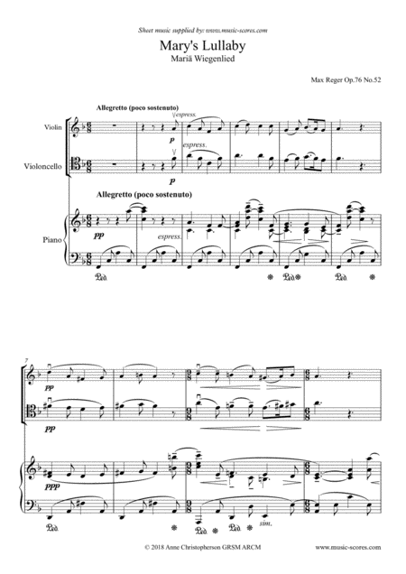 Free Sheet Music Marys Lullaby Or Maria Wiegenlied Violin Cello And Piano