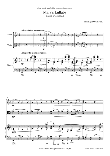 Free Sheet Music Marys Lullaby Or Maria Wiegenlied Violin Viola And Piano
