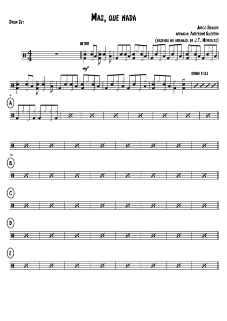 Free Sheet Music Mas Que Nada Drum Set