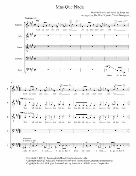 Free Sheet Music Mas Que Nada Satbb Acappella