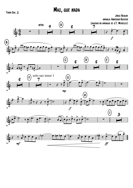 Free Sheet Music Mas Que Nada Tenor Sax 2