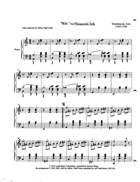 Masquerade Suite Piano Reduction Sheet Music