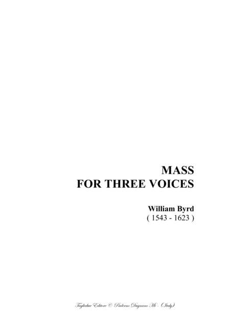 Mass For Three Voices Missa Tribus Vocibus Atb William Byrd Sheet Music