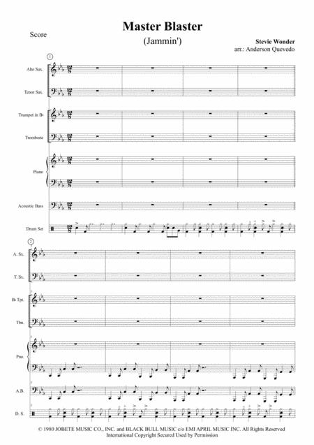 Master Blaster Score Alto Sax Tenor Sax Trumpet Trombone Piano Bass Drums Sheet Music