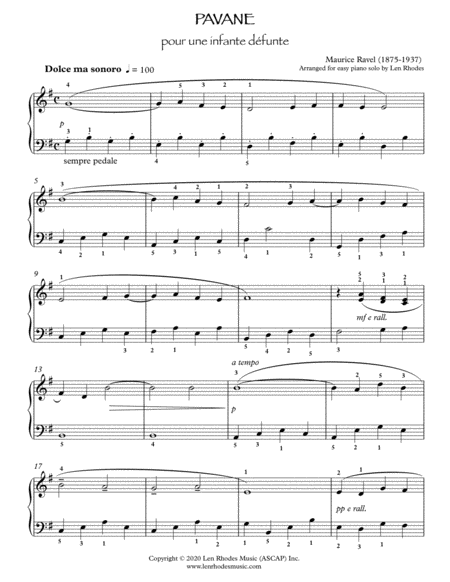 Maurice Ravel Pavane Pour Une Infante Dfunte For Easy Piano Sheet Music