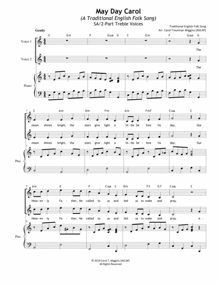 May Day Carol A Traditional English Folk Song 2 Part Sheet Music