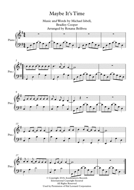 Free Sheet Music Maybe Its Time From A Star Is Born Piano