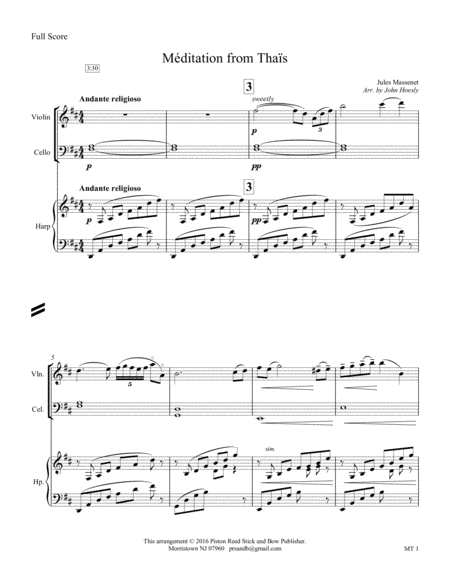 Mditation From Thas Violin Solo With Chamber Ensemble Sheet Music