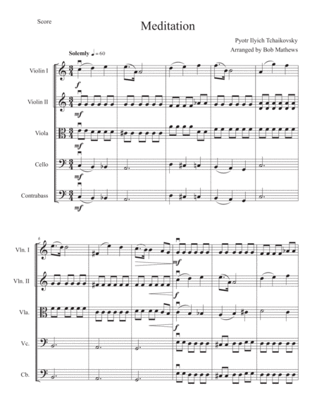 Free Sheet Music Meditation By Tschaikowsky