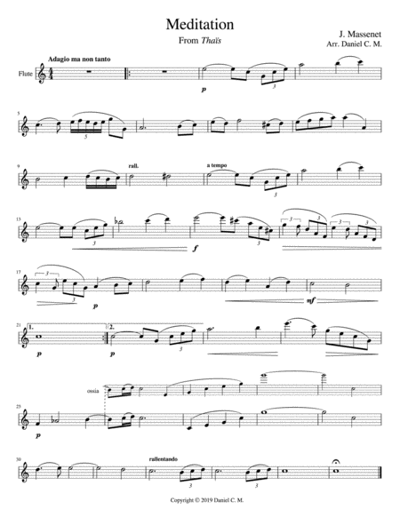 Meditation For Flute And Piano Simplified Sheet Music