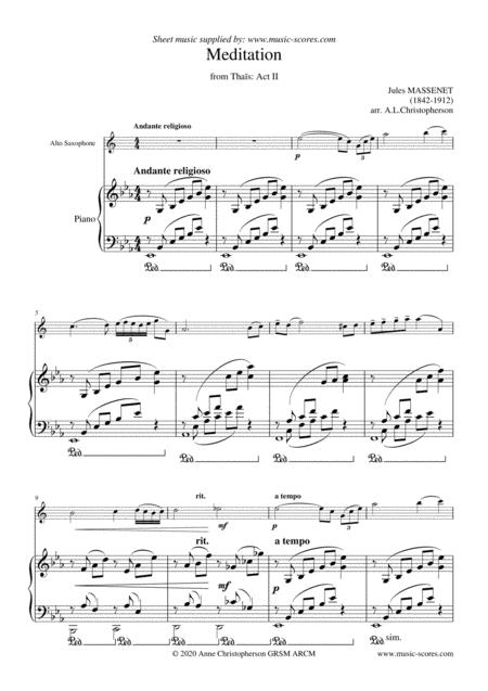 Free Sheet Music Meditation From Thais Alto Saxophone And Piano