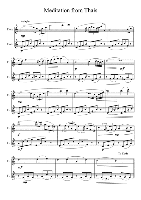 Meditation From Thais Flute Duet Sheet Music