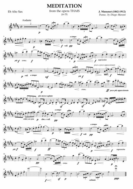 Free Sheet Music Meditation From Thais For Alto Saxophone And Piano