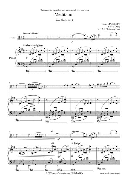 Free Sheet Music Meditation From Thais Viola And Piano