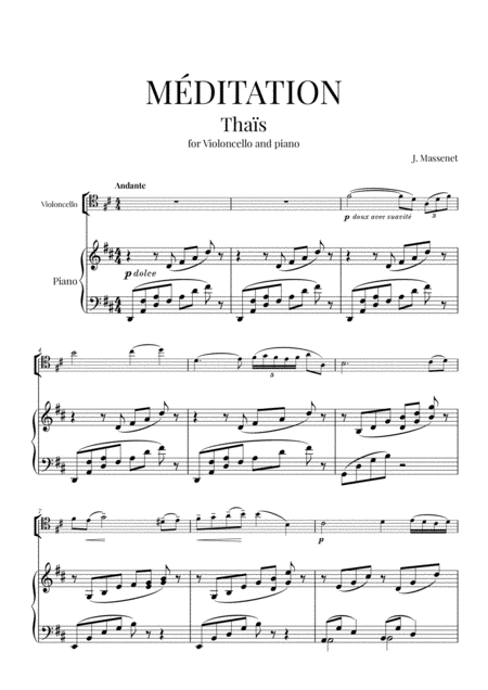 Free Sheet Music Meditation From Thas For Cello And Piano
