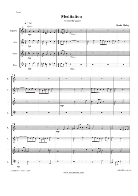 Free Sheet Music Meditation Recorder Quartet Satb