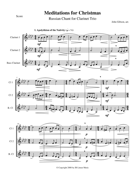 Meditations For Christmas Russian Chant For Clarinet Trio Sheet Music