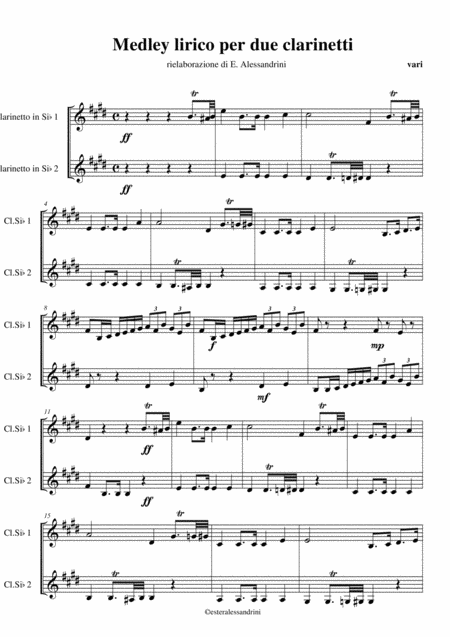 Free Sheet Music Medley Lirico Per Due Clarinetti