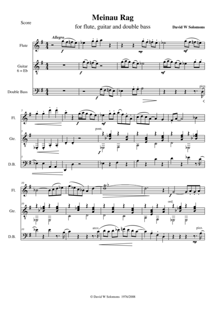 Meinau Rag For Flute Double Bass And Guitar Sheet Music