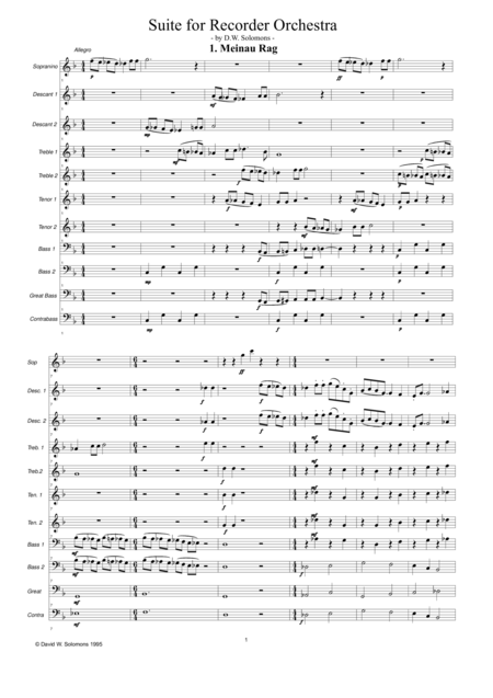 Free Sheet Music Meinau Rag For Recorder Orchestra