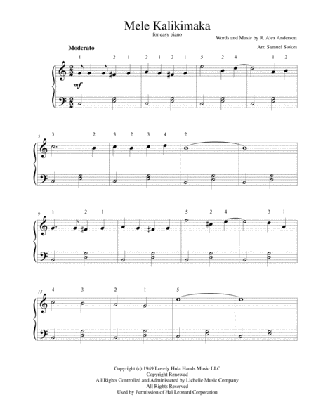 Mele Kalikimaka The Hawaiian Christmas Song For Easy Piano Sheet Music