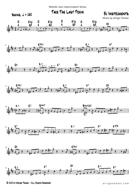 Free Sheet Music Melodic Jazz Improvisation Series Take The Last Train Bb Instruments