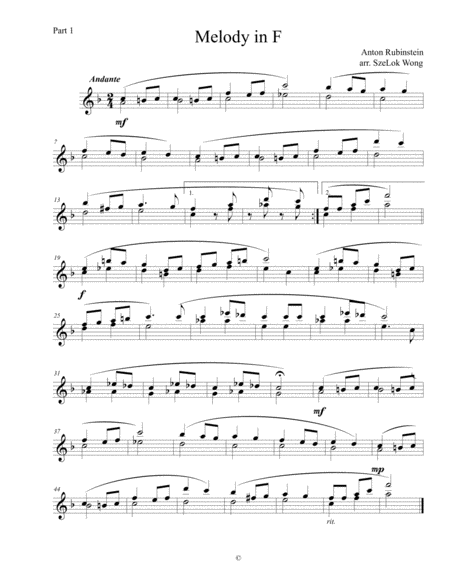 Melody In F One Piano 6 Hands Sheet Music