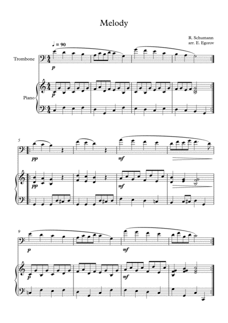 Melody Robert Schumann For Trombone Piano Sheet Music