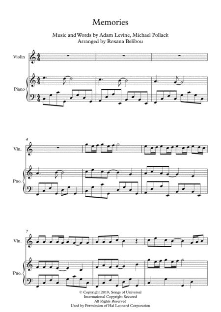 Memories C Major By Maroon 5 Violin Or Flute Piano Sheet Music