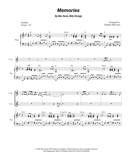 Memories Duet For Soprano And Tenor Saxophone Sheet Music