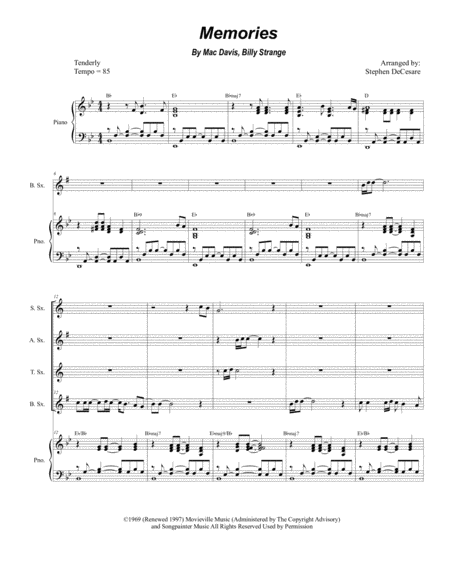 Memories For Saxophone Quartet And Piano Sheet Music