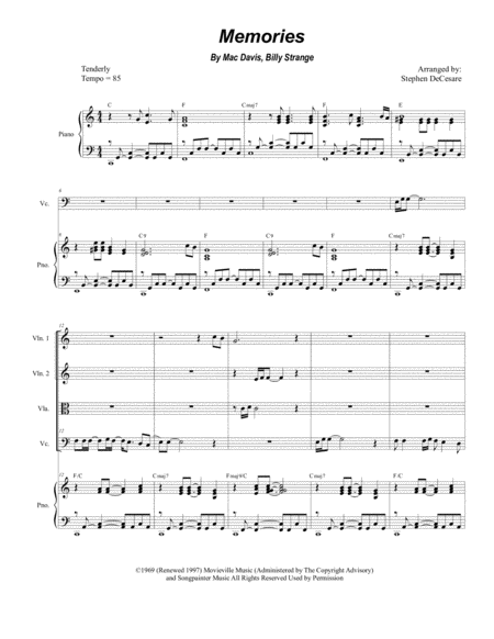 Memories For String Quartet And Piano Sheet Music