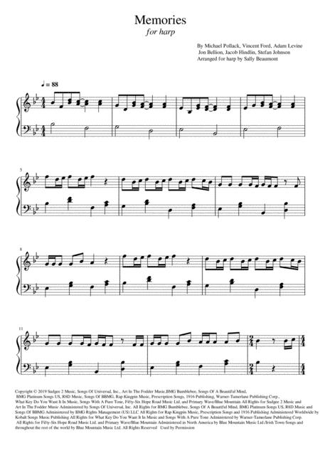 Free Sheet Music Memories Maroon 5 Harp Solo