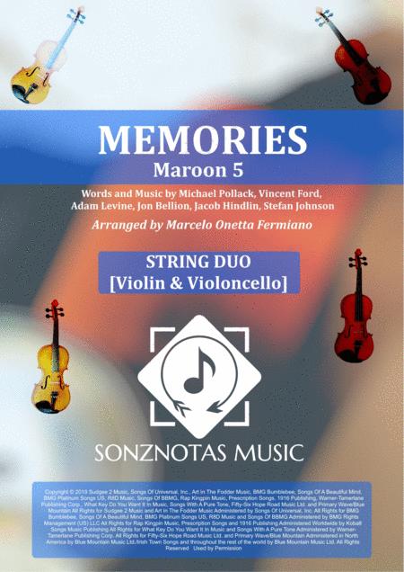 Free Sheet Music Memories Maroon 5 Sheet Music For String Duo Violin Violoncello Score And Parts
