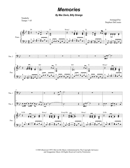 Memories Trombone Duet Sheet Music