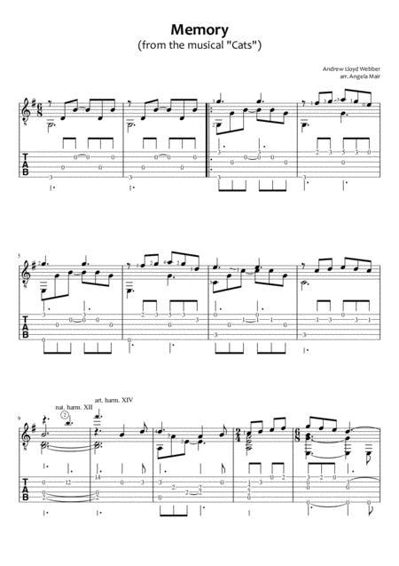 Memory From The Musical Cats For Solo Guitar Sheet Music