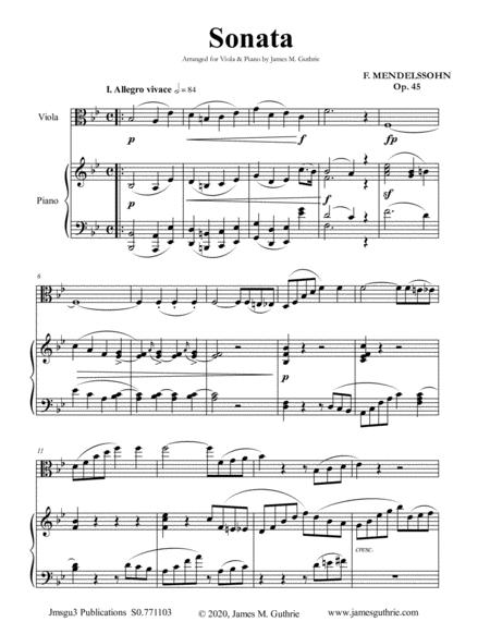 Free Sheet Music Mendelssohn Sonata Op 45 For Viola Piano