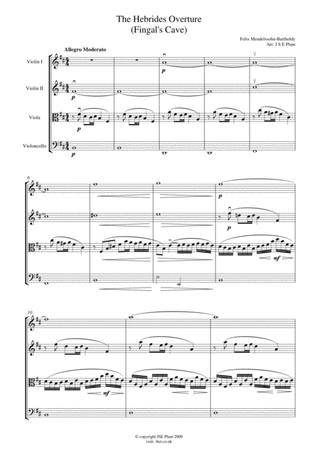 Mendelssohn The Hebrides Overture Fingals Cave For String Quartet Score And Parts Sheet Music