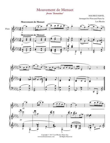 Free Sheet Music Menuet From Sonatine 1905 By Maurice Ravel Transcribed For Flute And Piano
