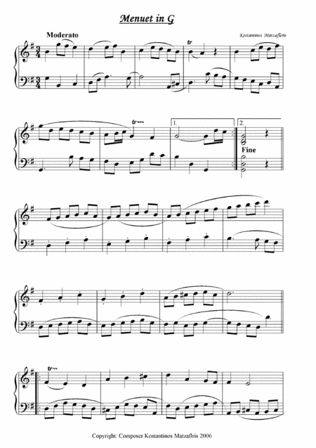 Free Sheet Music Menuet Solo Piano In G Major