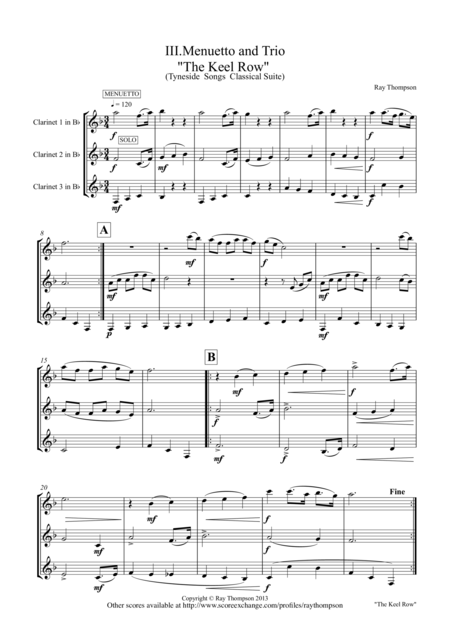 Menuetto And Trio The Keel Row For Clarinet Trio Sheet Music