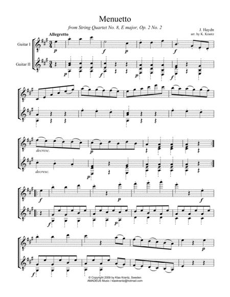 Menuetto For Guitar Duo Sheet Music