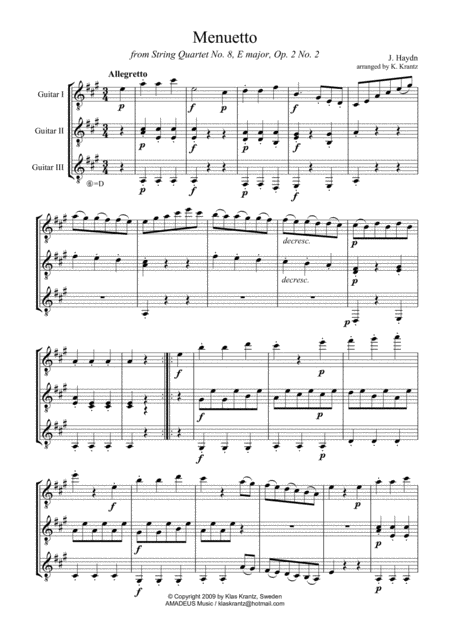 Menuetto For Guitar Trio Sheet Music