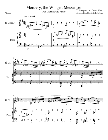 Free Sheet Music Mercury From The Planets For Clarinet And Piano